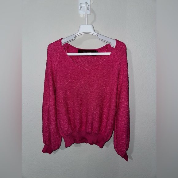 CODE X MODE blouson v neck hot pink knit sweater XS - Picture 3 of 9